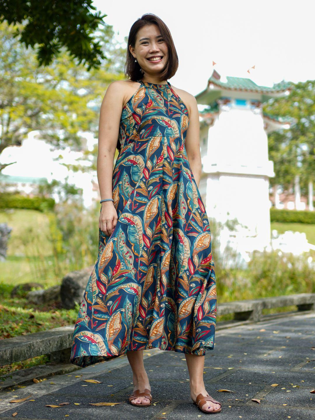 NIMBU | Eden Skyfall Women's Long Halter In Midnight Blue In Muslin Cotton