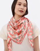 STUDIO QILING | Golden Peaches Pink Coral Double Side Silk Scarf 100