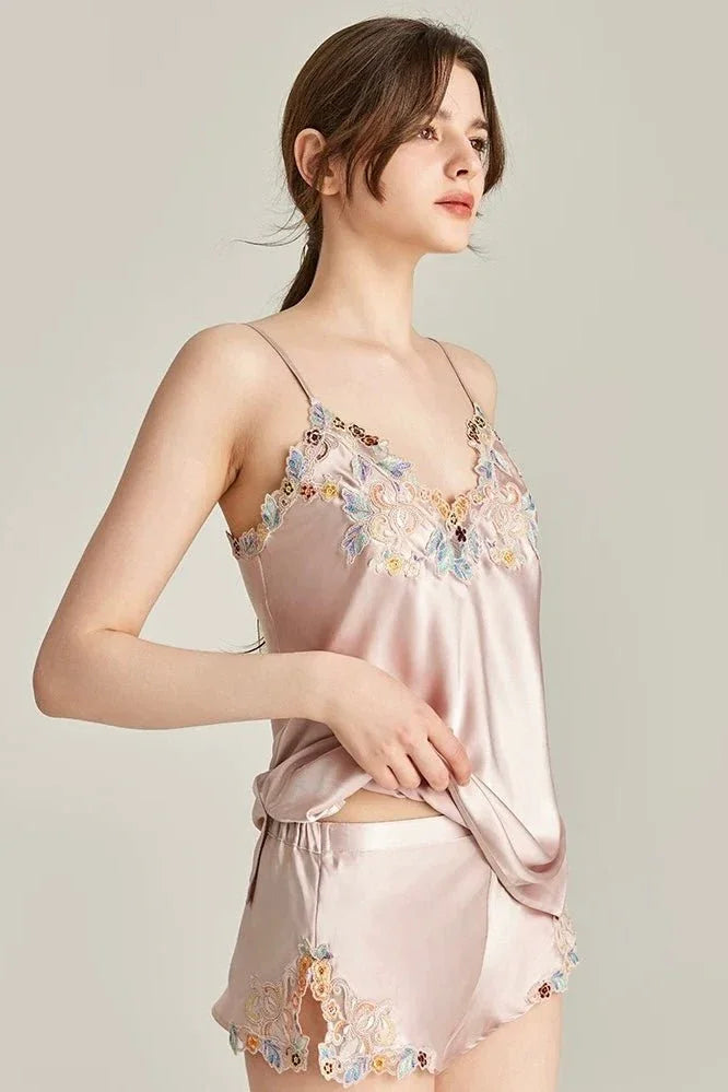 BELLS & BIRDS | Florentine Mulberry Silk Cami Set (Rose)
