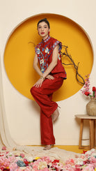 KANZI COLLECTION | Red Cheongsam Flower Vest With Pant Set