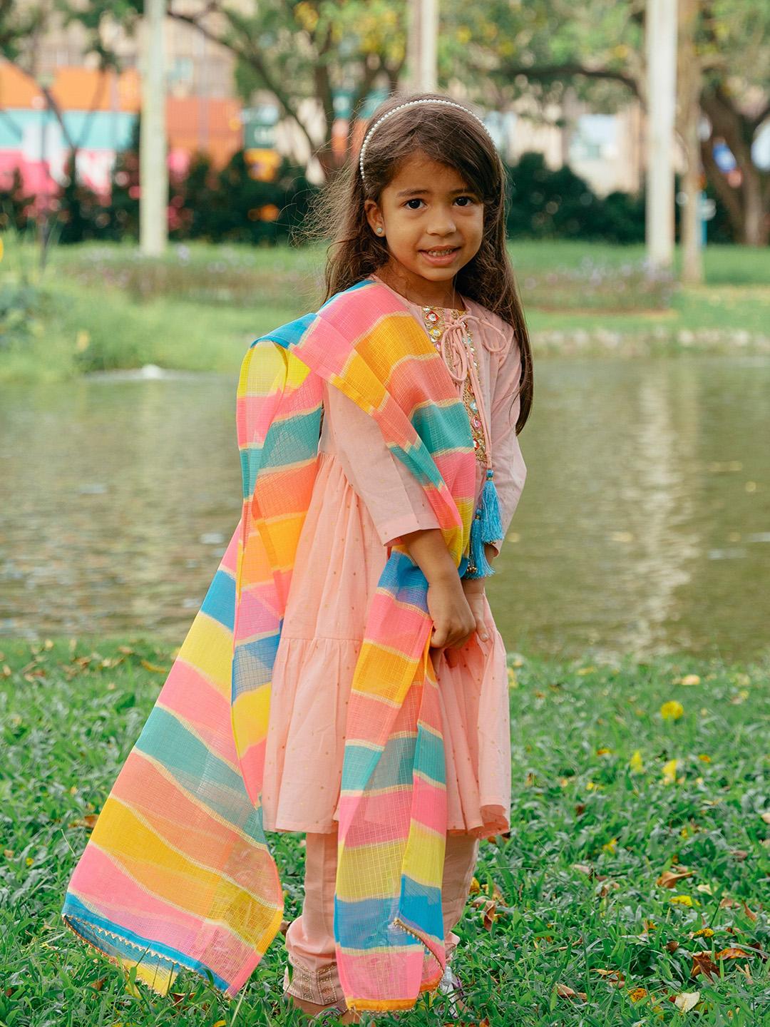 NIMBU | Princess Pink Anarkali With Matching Salwar & Rainbow Dupatta