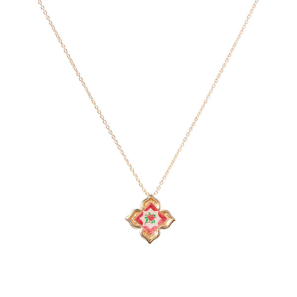 RARE BIRD COLLECTION | Peranakan Floral Pendant Necklace - Rosy Pink