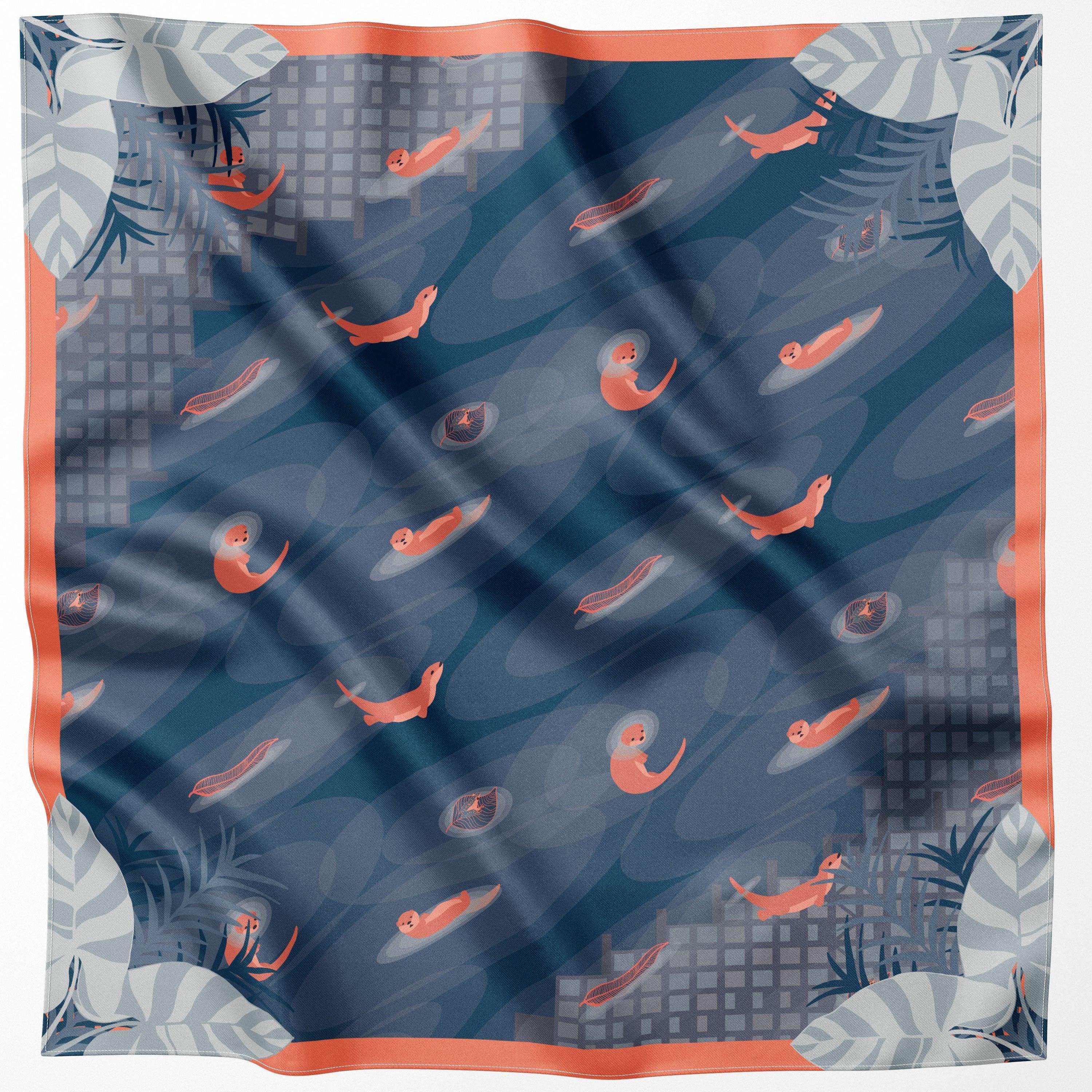 BINARY STYLE | Playful Otters 115x115cm Square Scarf