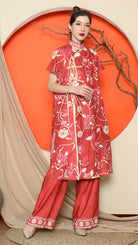 KANZI COLLECTION | Red Oriental Floral Cheongsam Pant Set