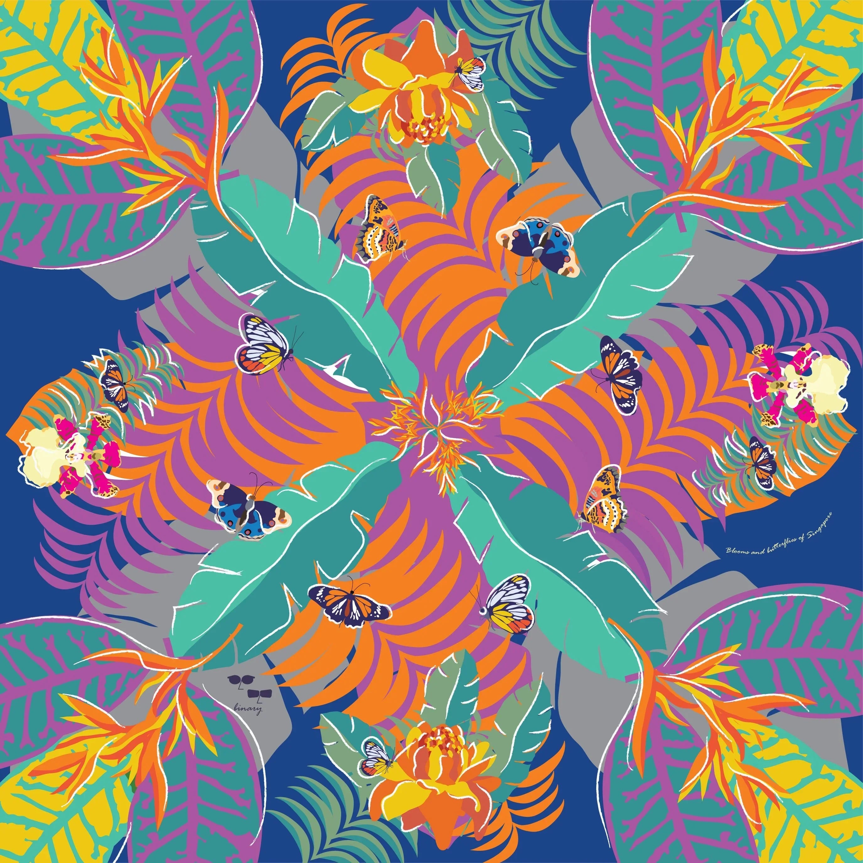 BINARY STYLE | Blooms and Butterflies of Singapore Silk Square Scarf 87x87cm
