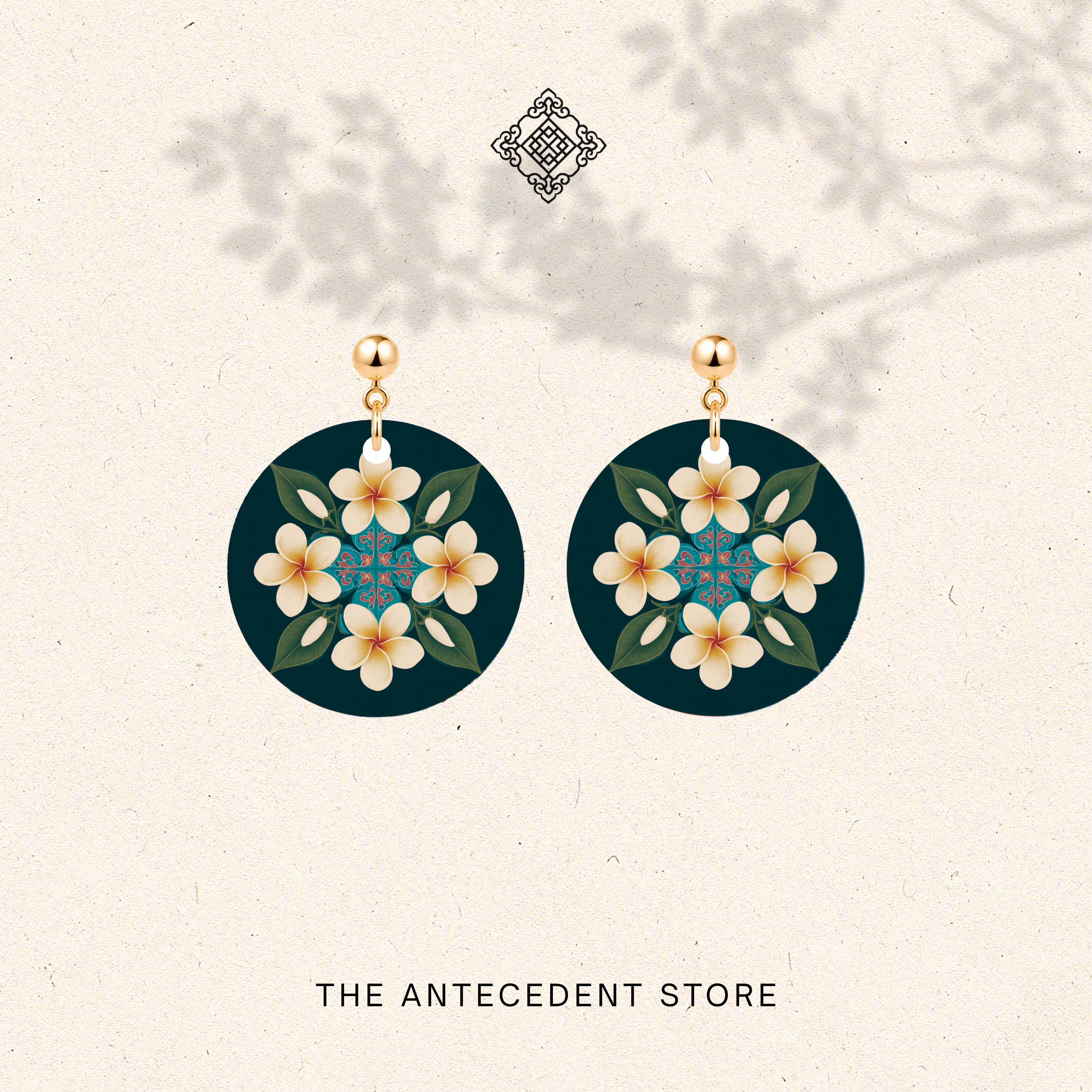 THE ANTECEDENT STORE | White Frangipani Peranakan Earrings
