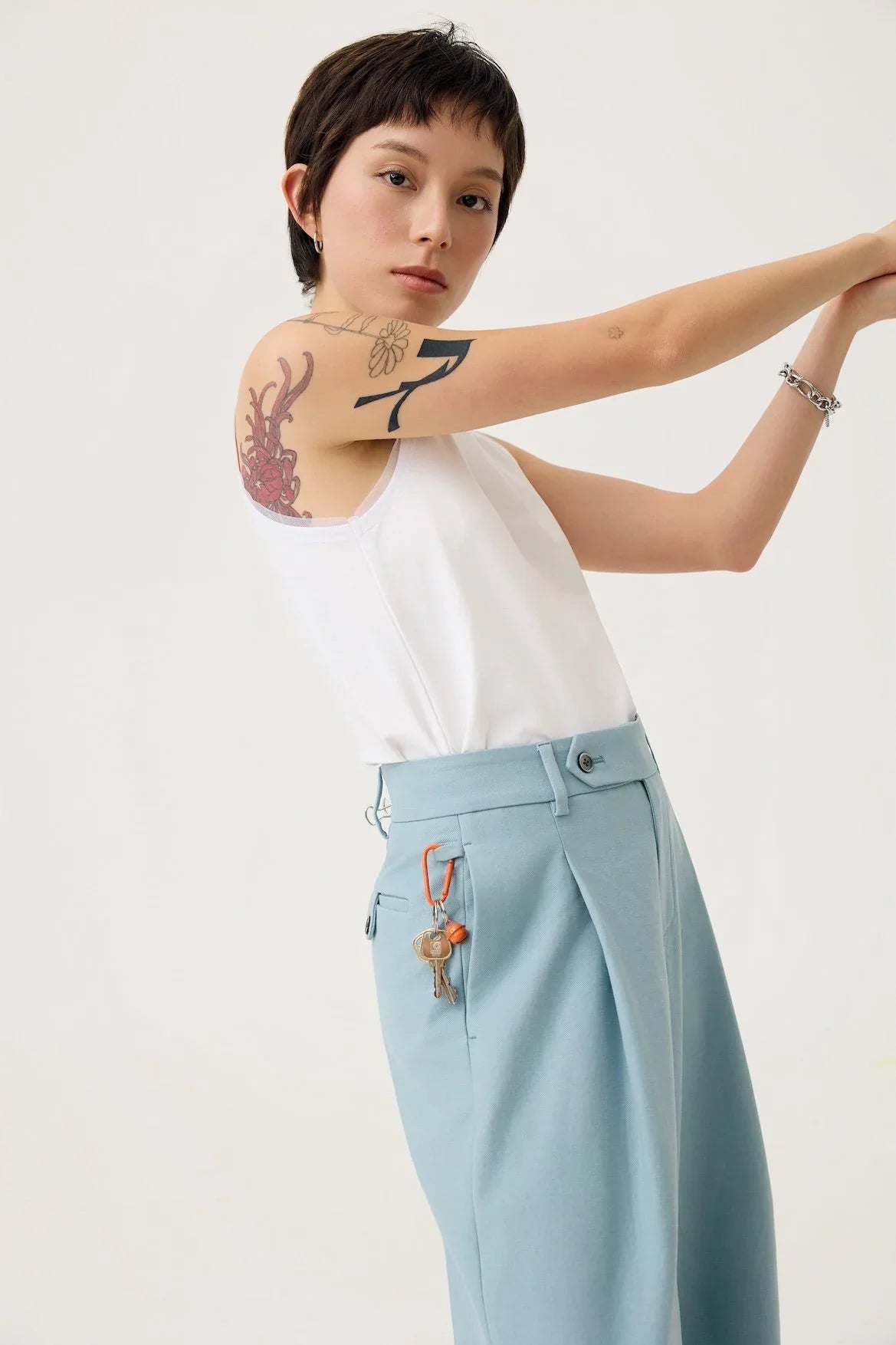 3EIGHTH | Nagare Pleat Trousers in Steel Blue