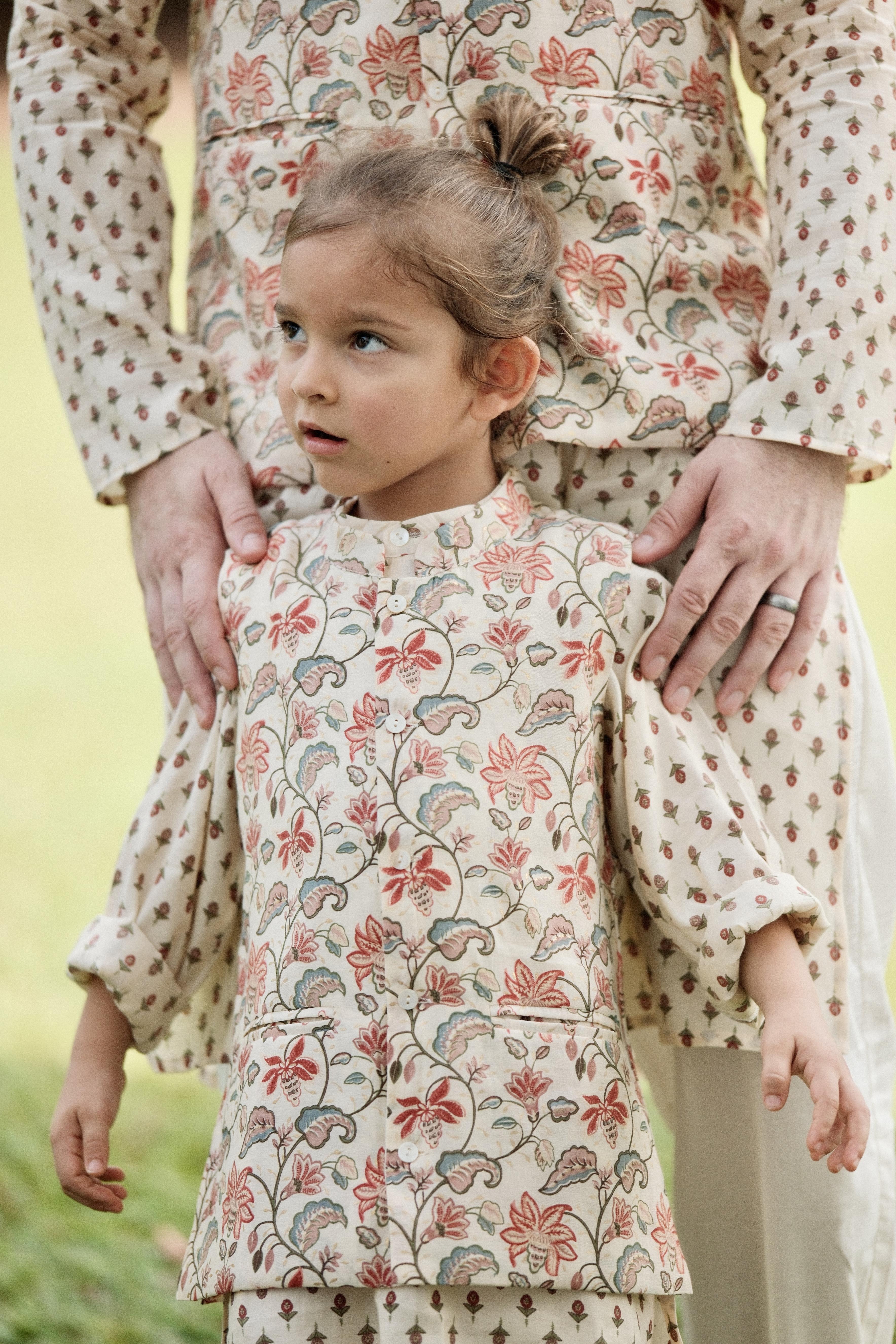 NIMBU | Nia Boys Kurta Pajama Jacket Set In Muslin Cotton