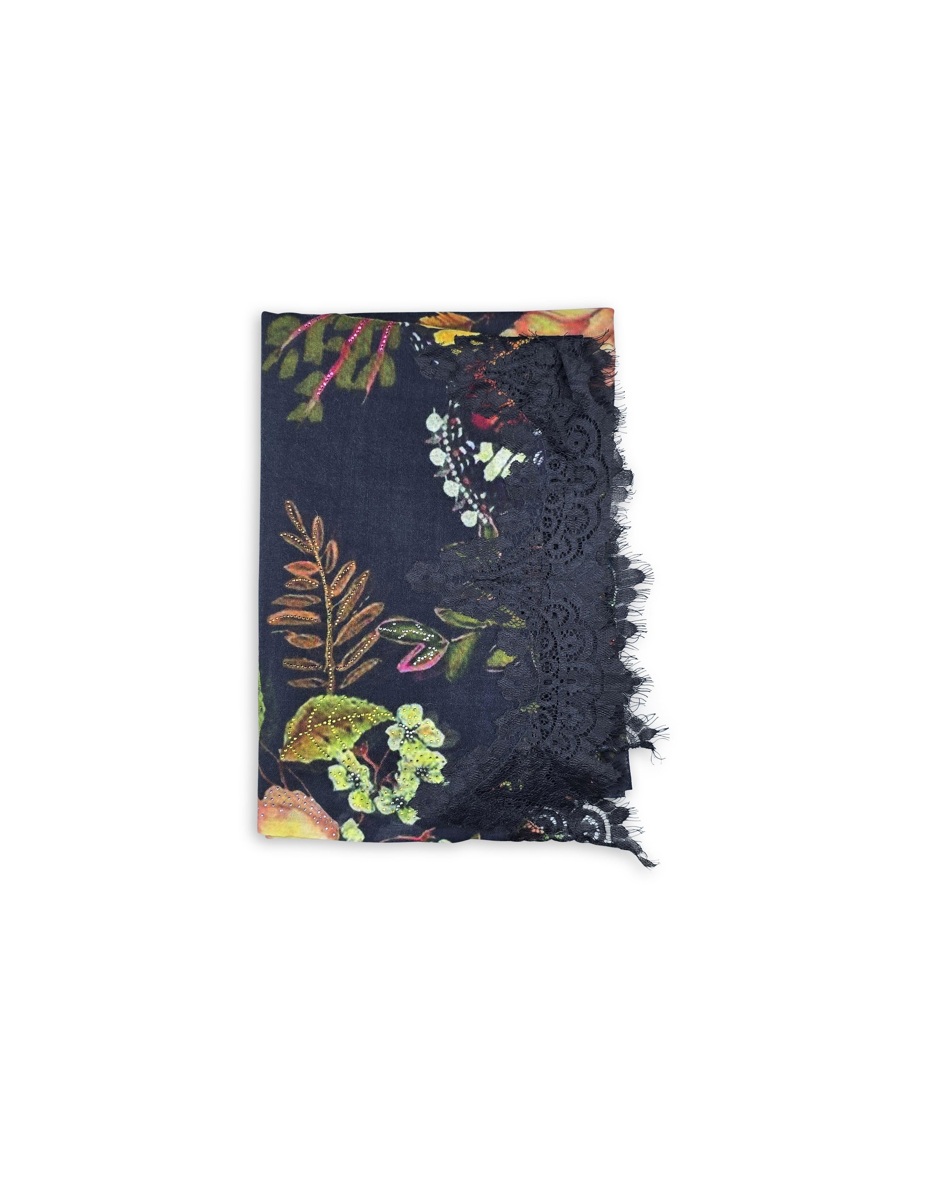QUEENMARK | AN Printed Shawl 2024 Assorted Black Butterfly Flower