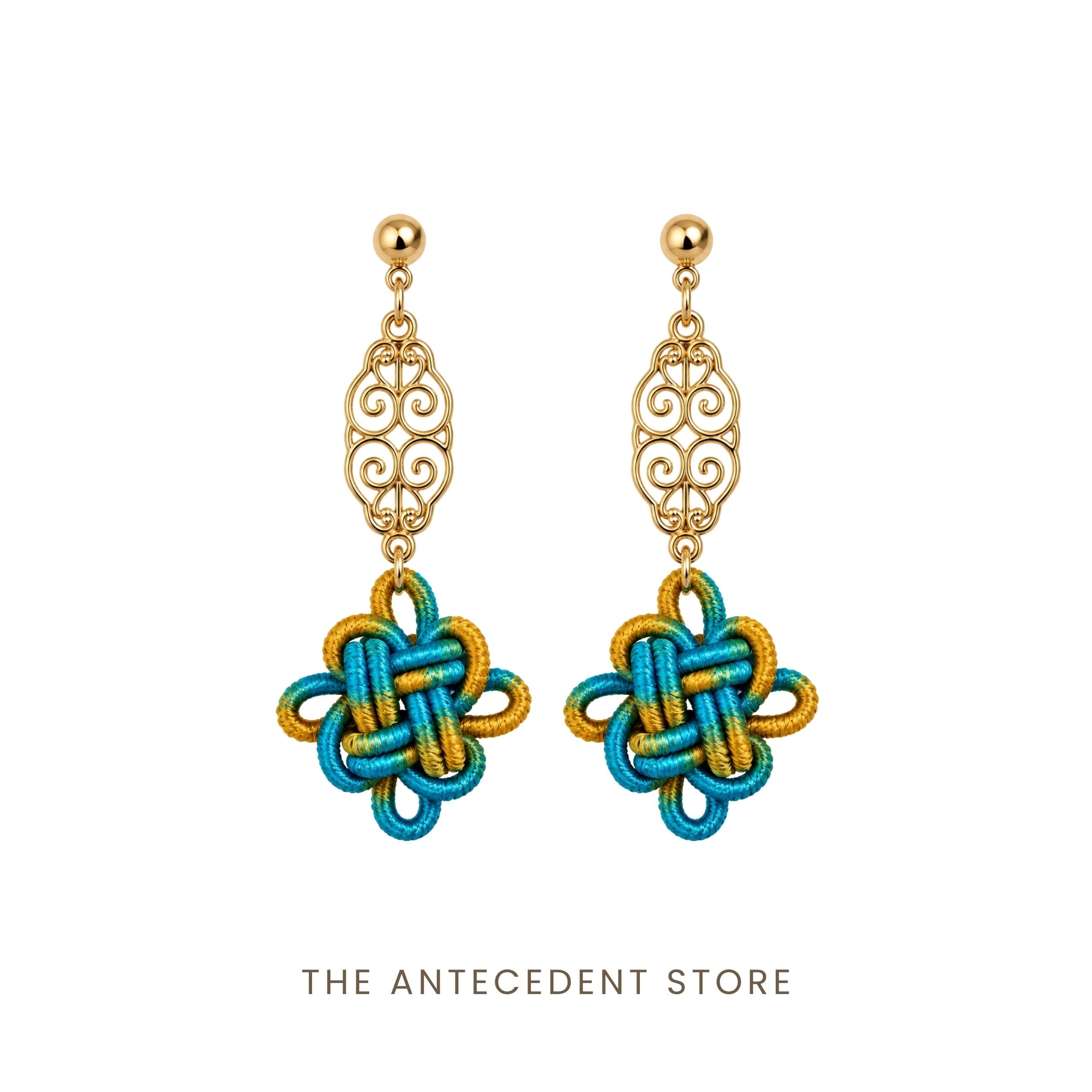 THE ANTECEDENT STORE | Auspicious Knot Motif Earrings in Tiffany Yellow