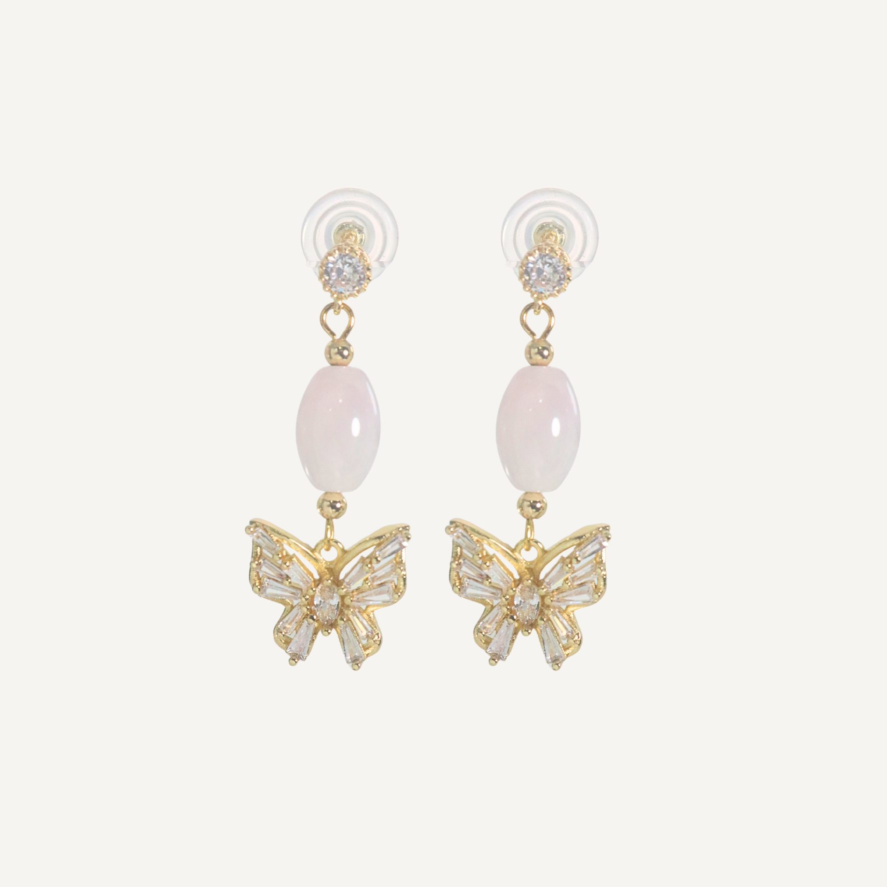 THE ANTECEDANT STORE | E - Love In Bloom Rose Quartz Butterfly Earrings