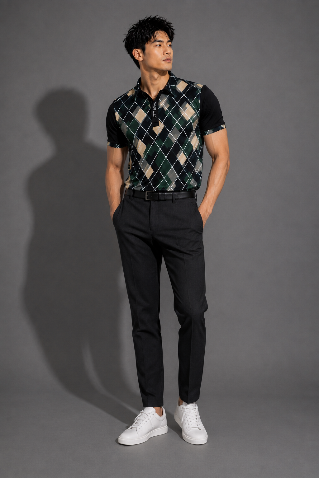 WRLD | Argyle Print Polo Tee | Green