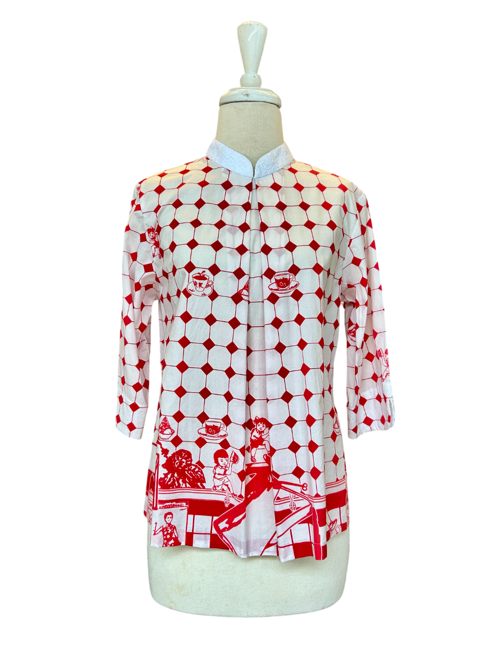 TRIOLOGIE | Kopitiam (R/W) Mandarin Collar Top