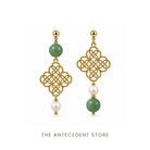 THE ANTECEDENT STORE | Asymmetrical Auspicious Motif Green Aventurine Earrings