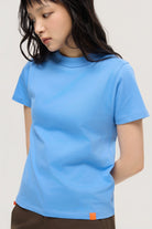 3EIGHTH | Mock Neck Tee in Azure Blue