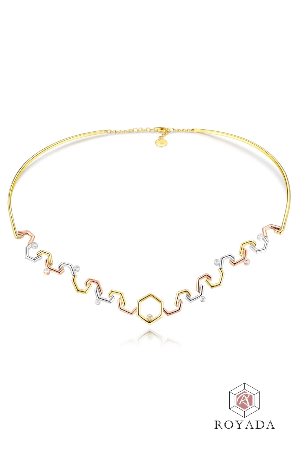 CREATIVE JEWELLERY STUDIO | 18k 3-Tone Gold & Diamond Honeycomb Collar Bone Necklace by Royada Jewelry