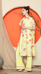 KANZI COLLECTION | Yellow Oriental Floral Cheongsam Pant Set