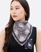 STUDIO QILING | Peranakan Orchid Navy Ink Double Side Silk Scarf 65
