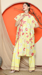 KANZI COLLECTION | Yellow Oriental Floral Cheongsam Pant Set