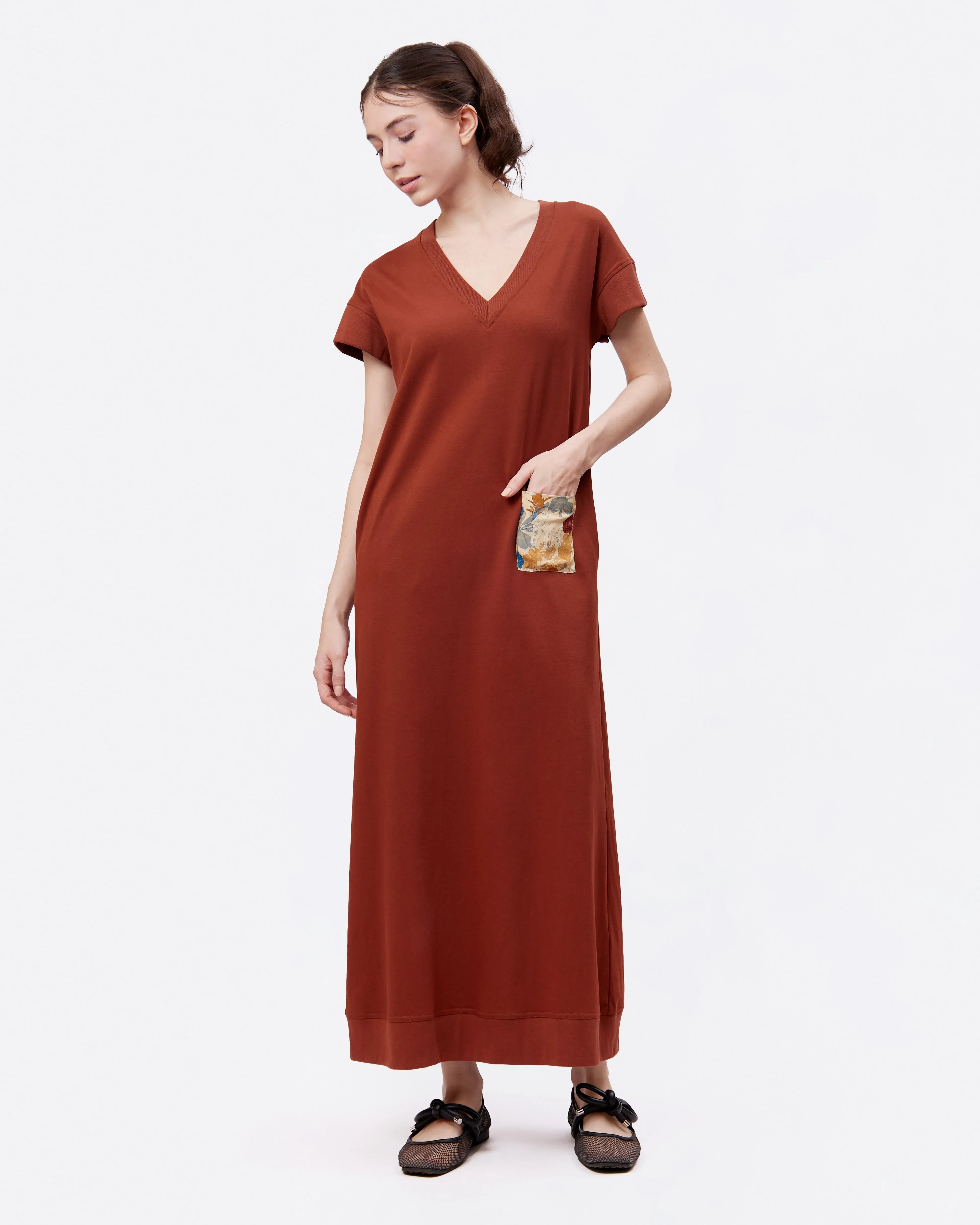STUDIO QILING | Umber Cotton Jersey Maxi Dress