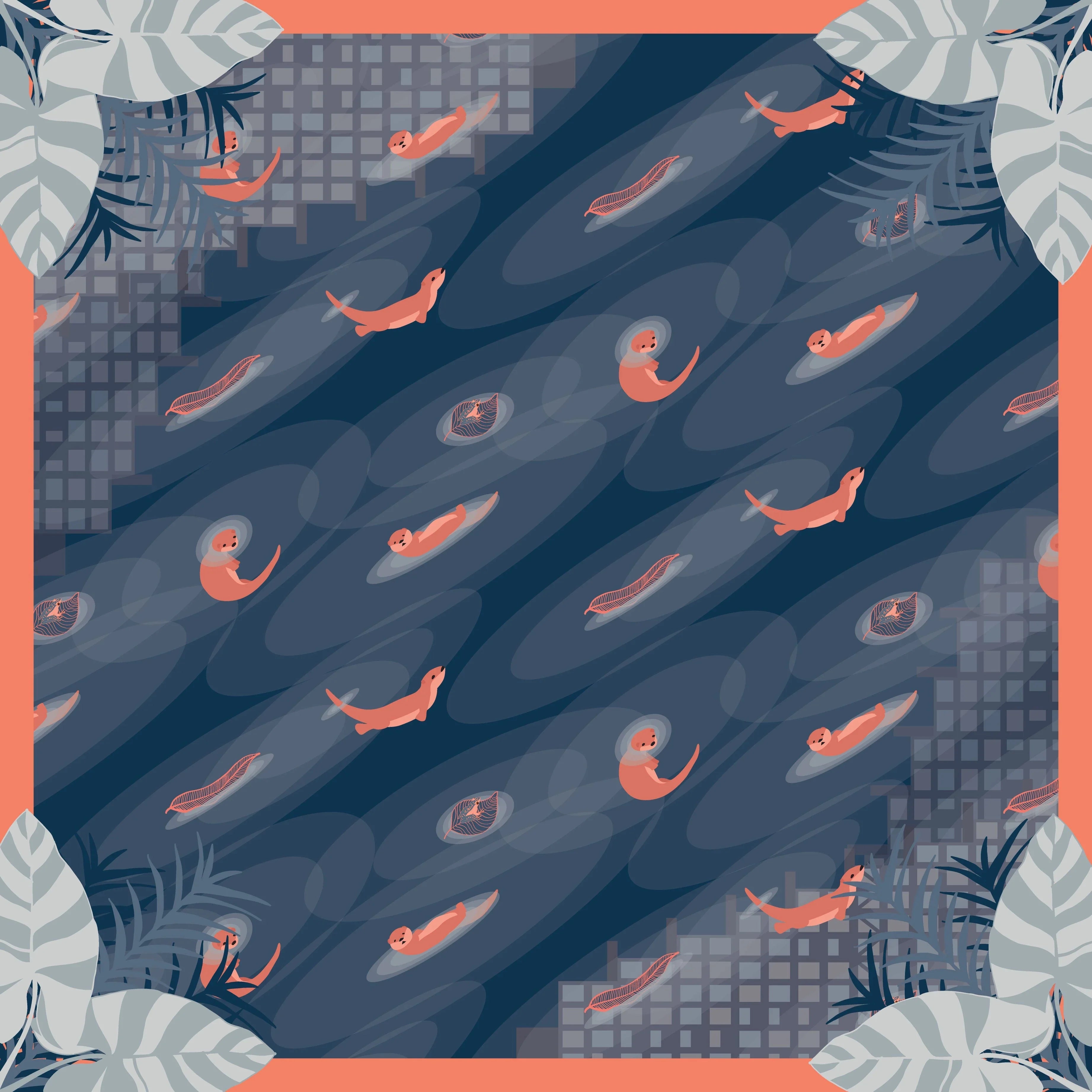BINARY STYLE | Playful Otters 115x115cm Square Scarf