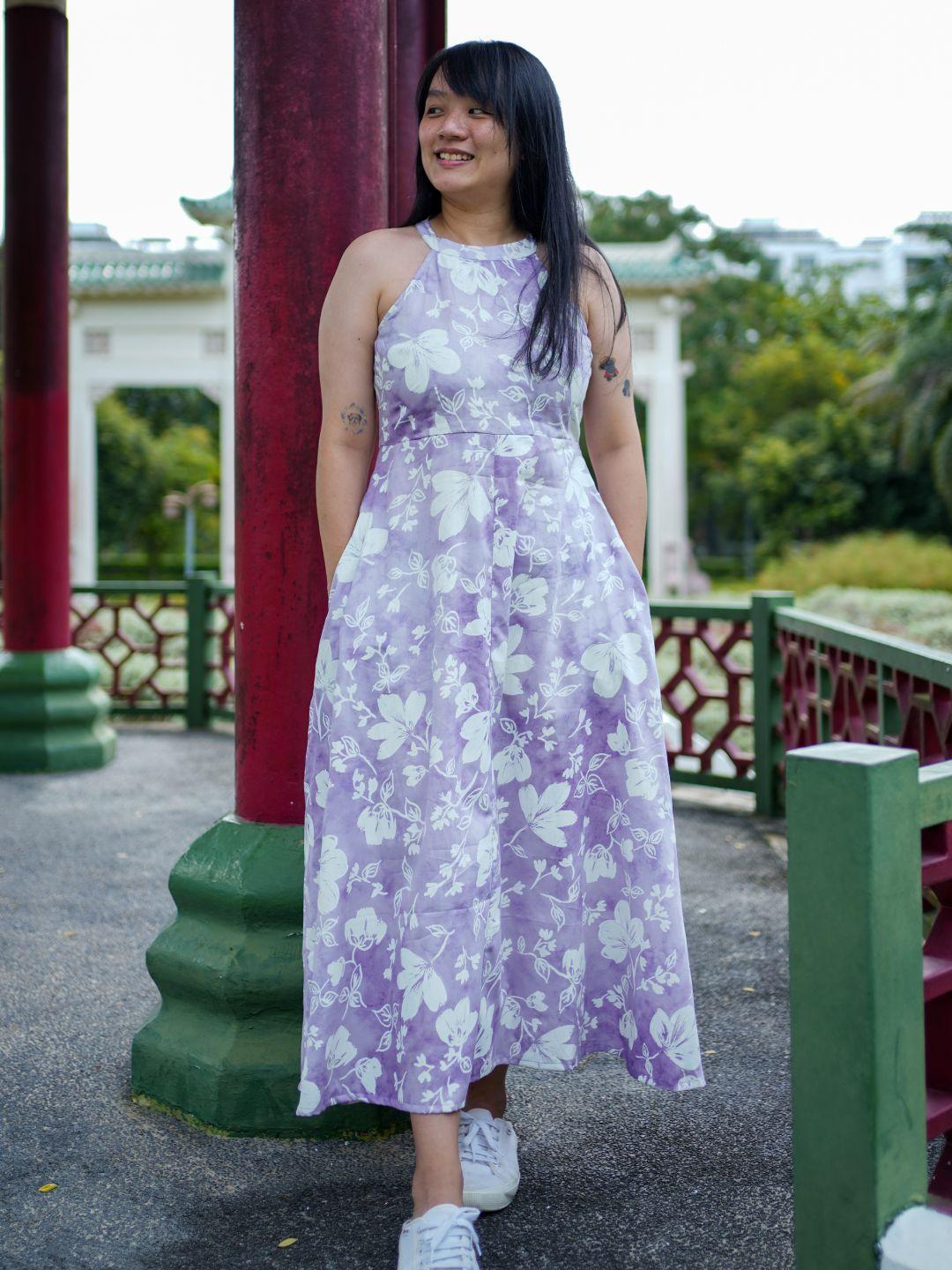 NIMBU | Eden Lavender Purple Women's Long Halter Dress in Muslin Cotton