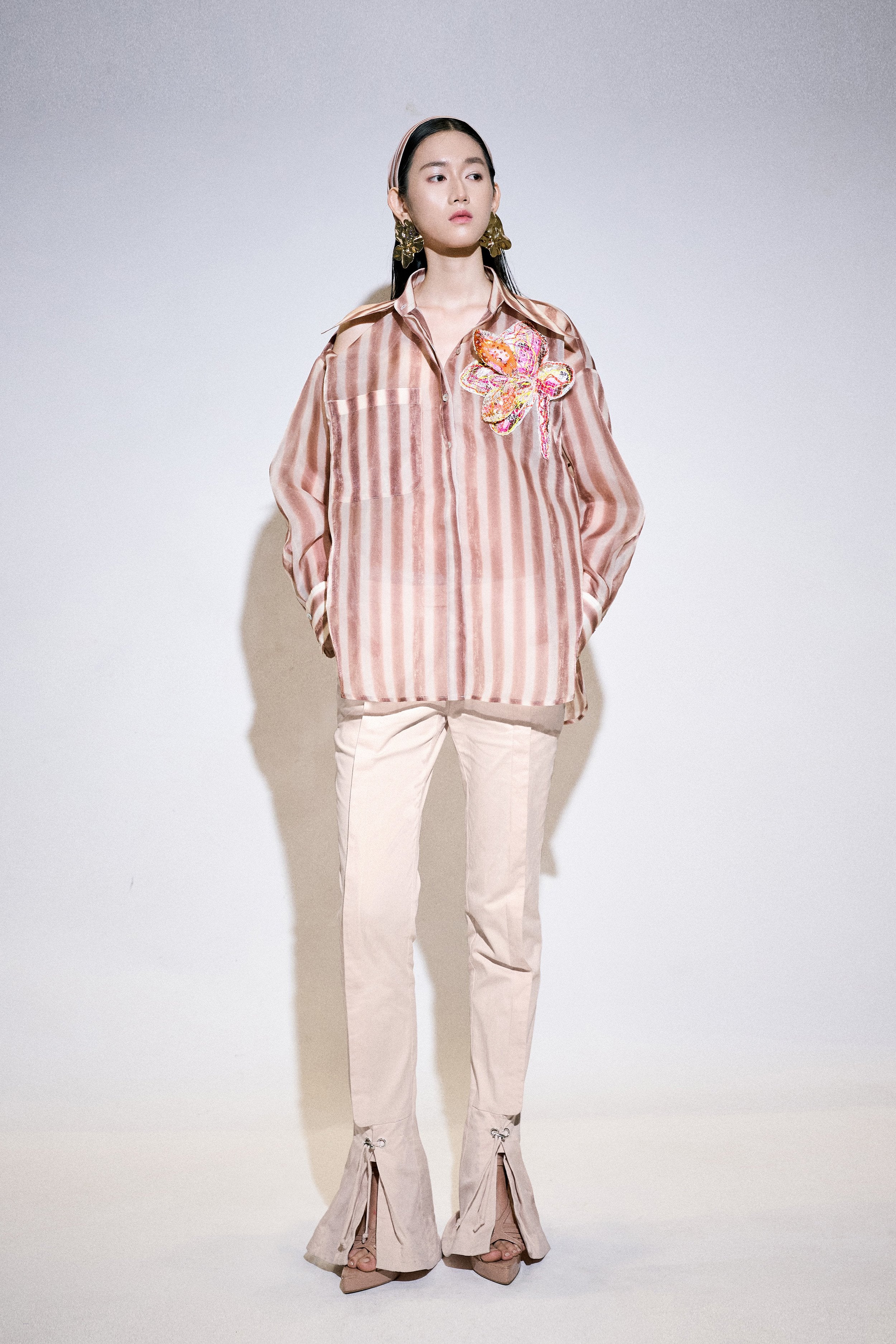 KHAAR | Stripes Floral Oversized Shirt