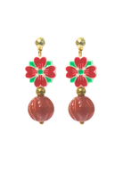THE ANTECEDENT STORE | E - Peranakan Motif Porcelain Earrings - With Red Agate