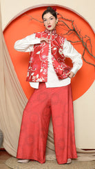 KANZI COLLECTION | Red Floral Side Button Vest With Pants Set