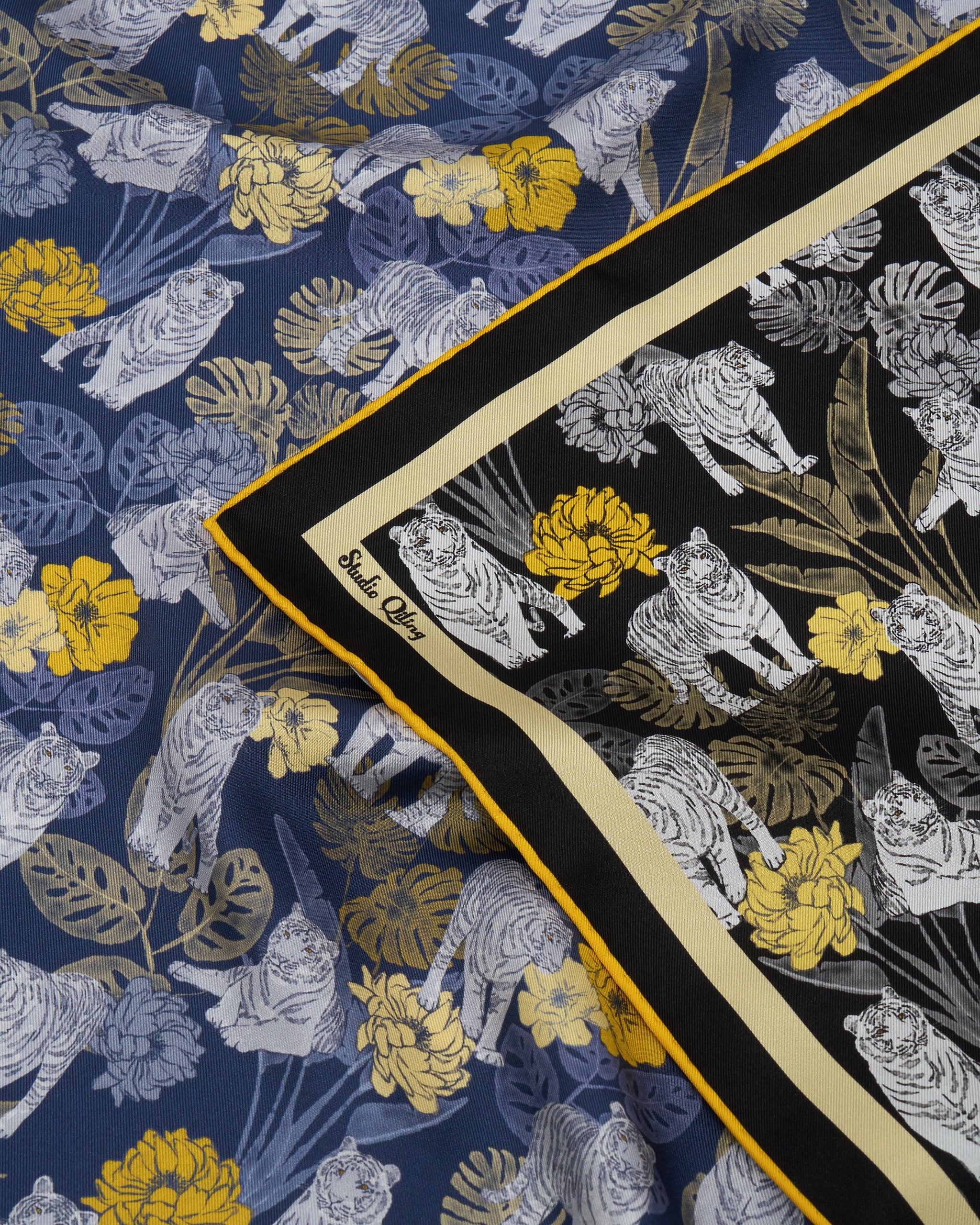 STUDIO QILING | Tiger Navy Night Double Side Silk Scarf 100