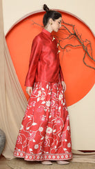 KANZI COLLECTION | Red Floral Jacquard Jacket With Skirt Set