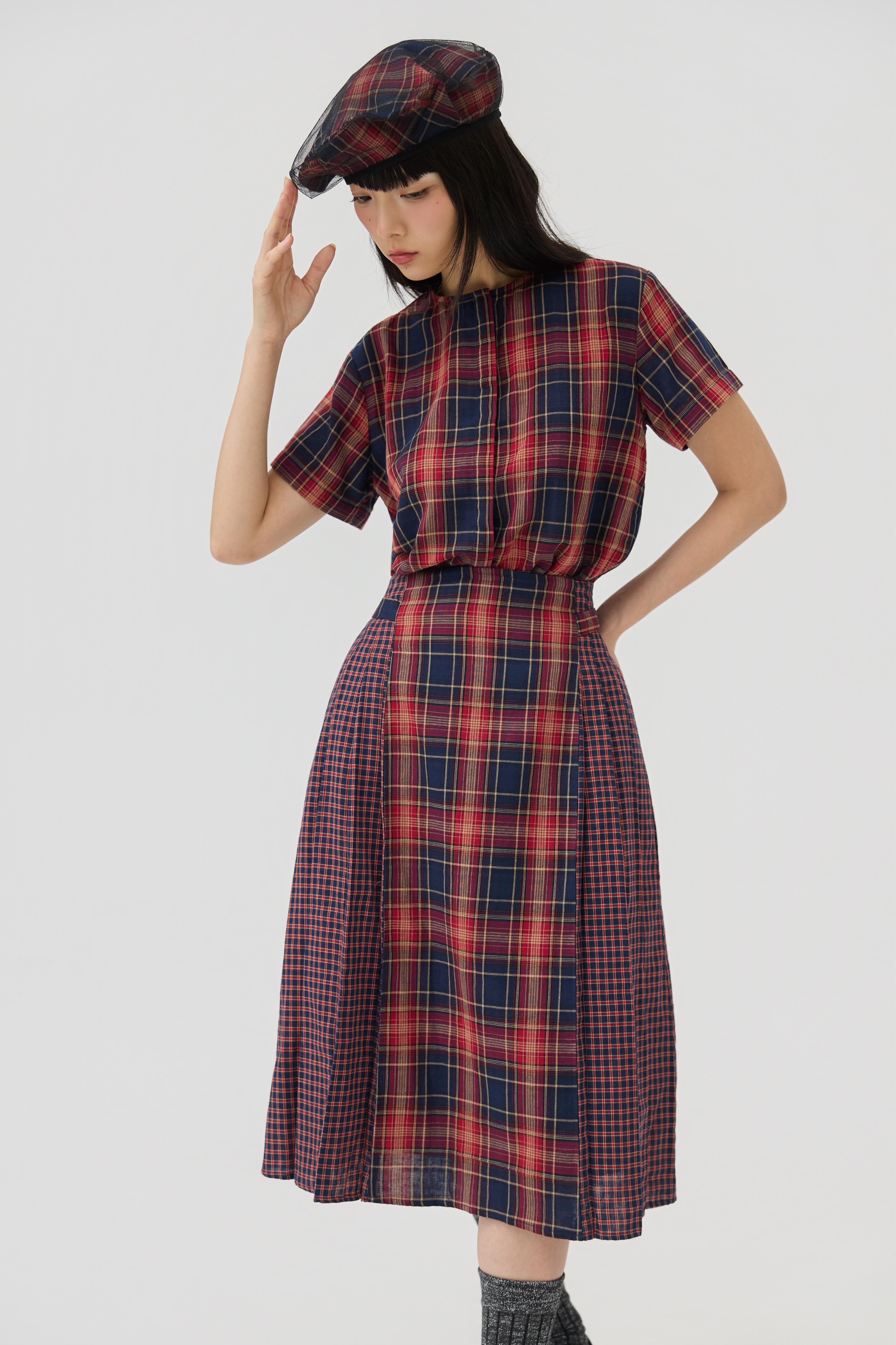 3EIGHTH | Ginrin Skirt In Red Tartan Double Gauze
