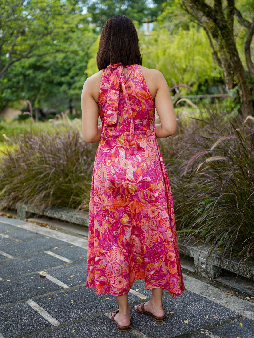 NIMBU | Eden Hot Pink Women's Long Halter in Muslin Cotton