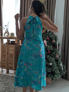 NIMBU | Eden Lagoon Women's Long Halter Dress in Turquoise in Muslin Cotton