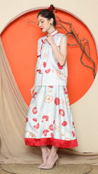 KANZI COLLECTION | Grey Cheongsam Floral Vest With Floral Skirt