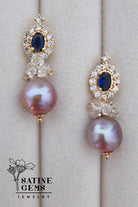CREATIVE JEWELLERY STUDIO | Lilac Baroque Edison Pearl & Herkimer Diamond Ear Studs by Satine Gems Jewelry