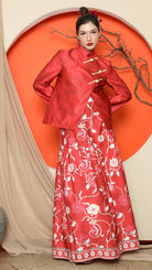 KANZI COLLECTION | Red Floral Jacquard Jacket With Skirt Set