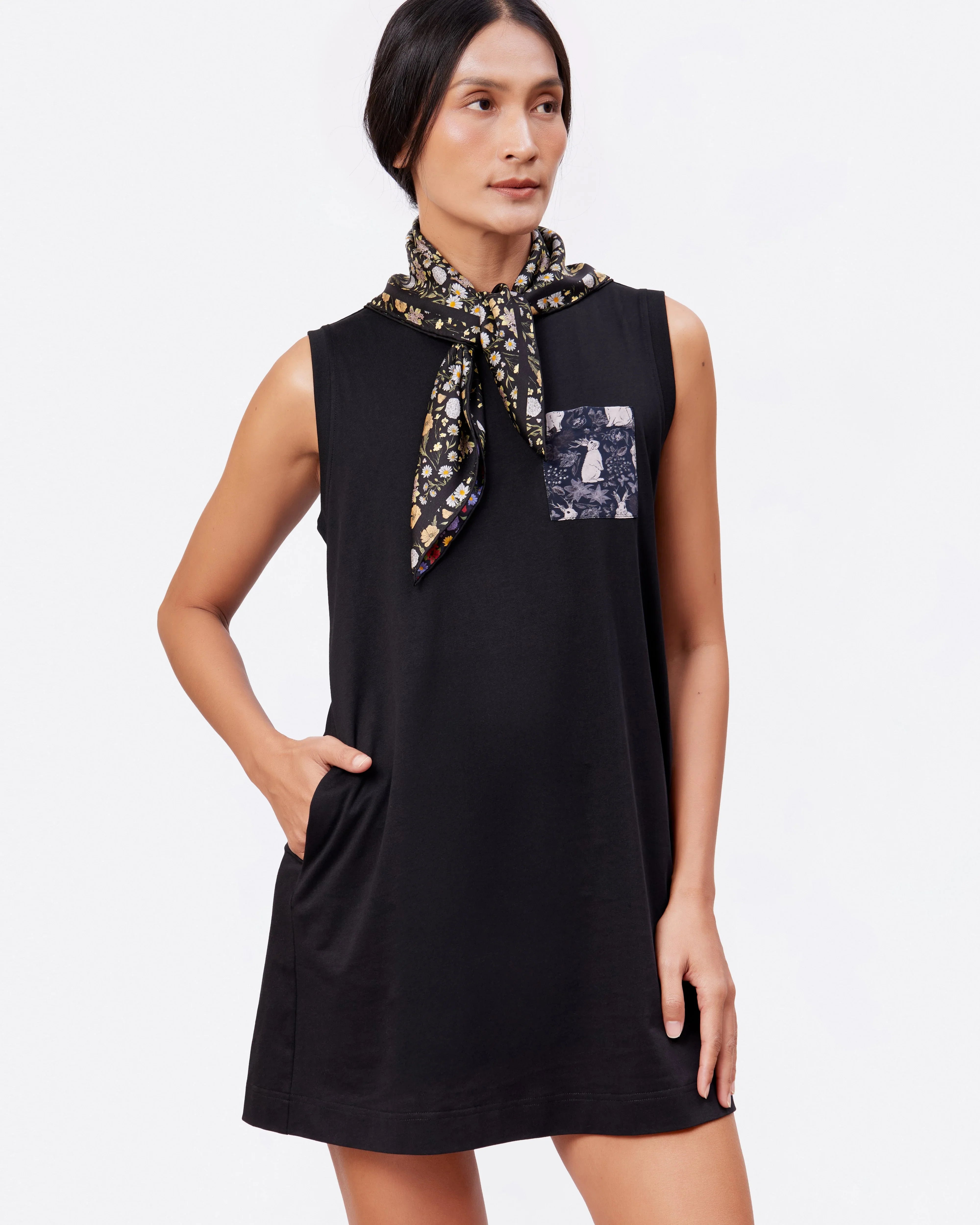 STUDIO QILING | Black Cotton Jersey Tank Dress