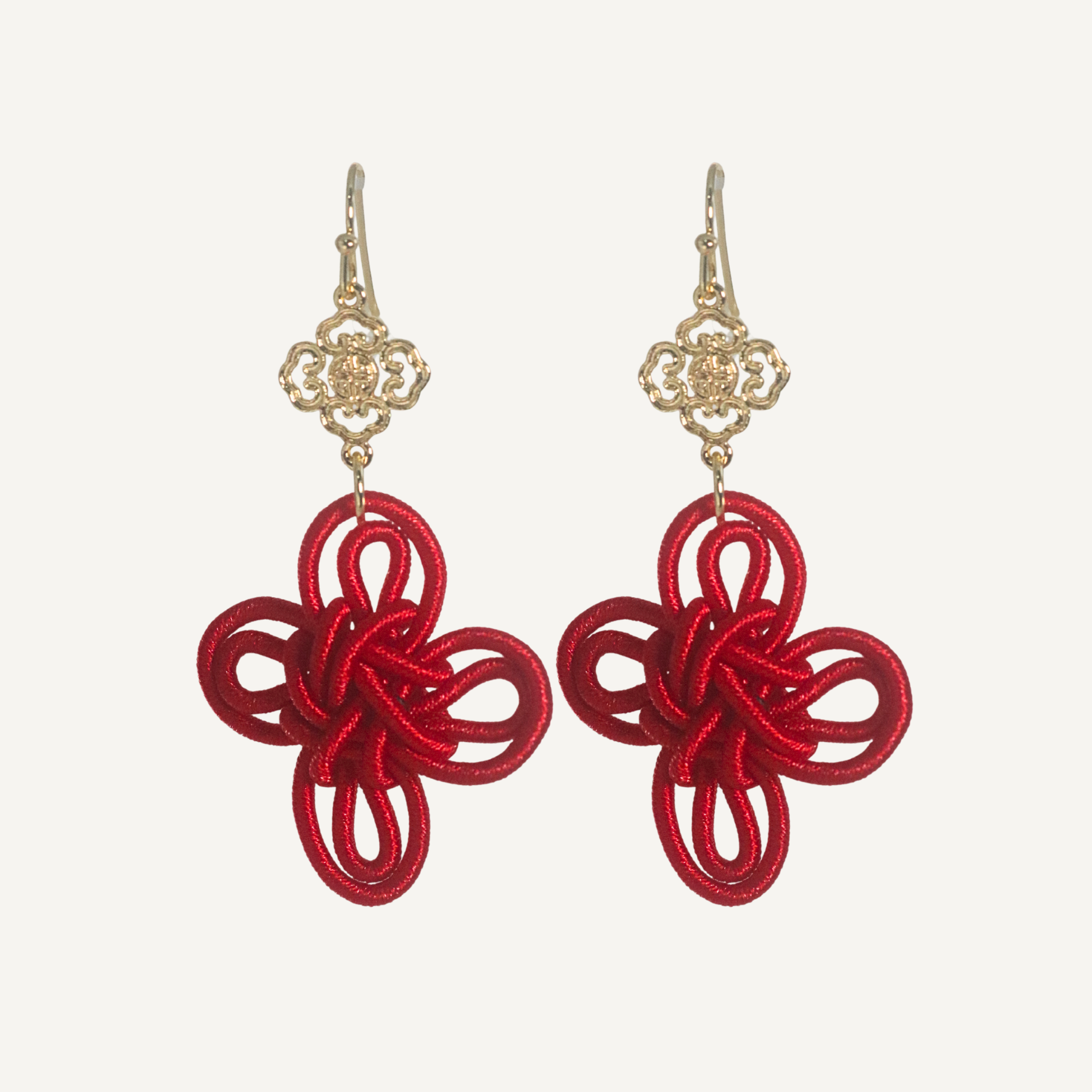 THE ANTECEDANT STORE | E - Statement Auspicious Knot & Motif Earrings S3 (Red)