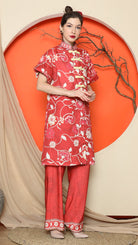 KANZI COLLECTION | Red Floral Cheongsam Pant Set