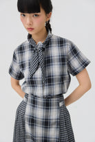 3EIGHTH | Nimai 2-Way Scarf Top in Black Tartan Gauze
