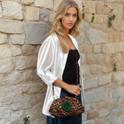 DESTI SAINT | Nzuri Patty Pouch | Leopard Print Leather w Green Jade Stone Ingot