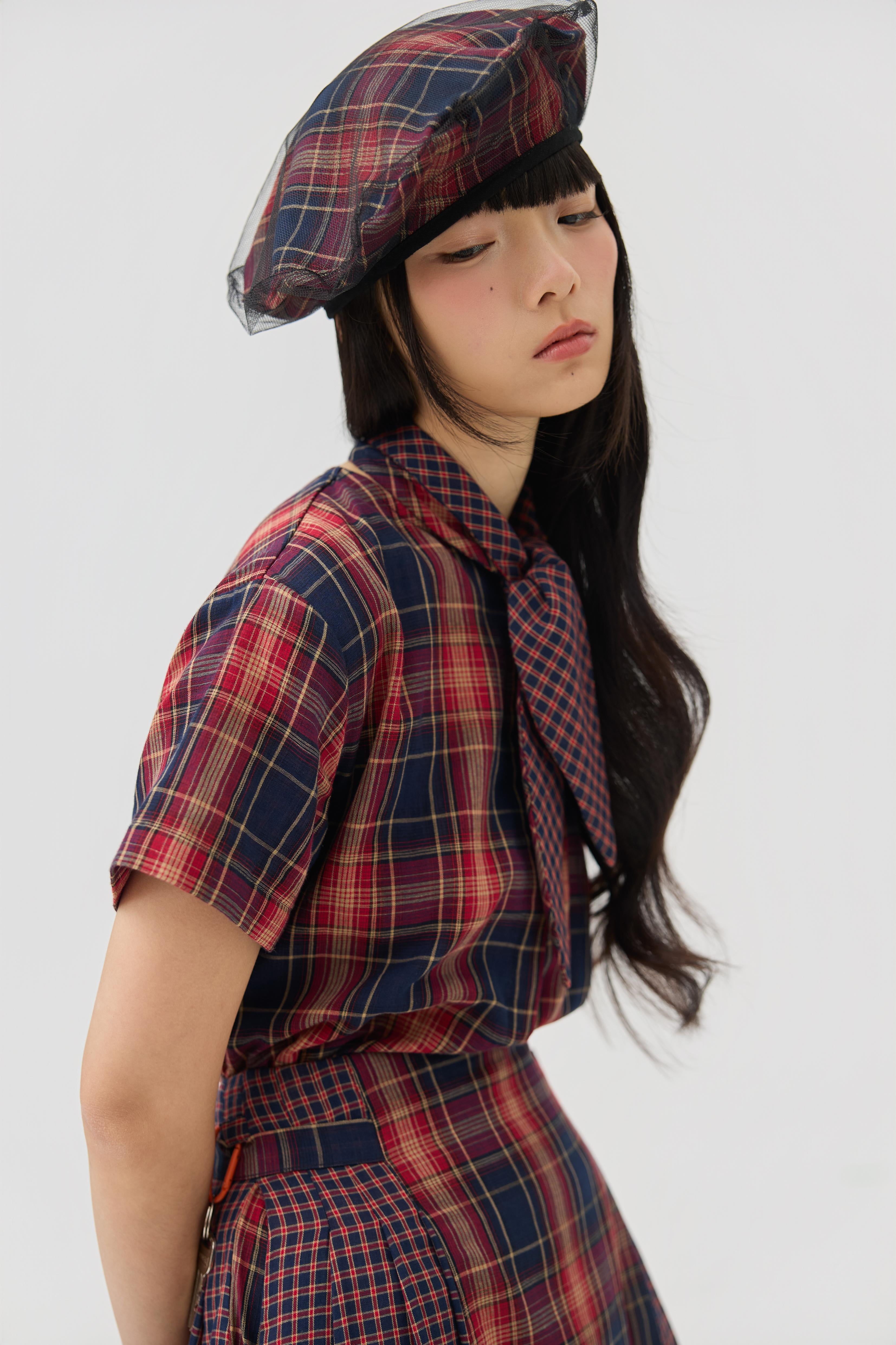 3EIGHTH | Kage Beret in Red Tartan Double Gauze