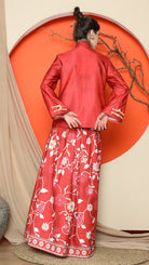 KANZI COLLECTION | Red Floral Jacquard Jacket With Skirt Set