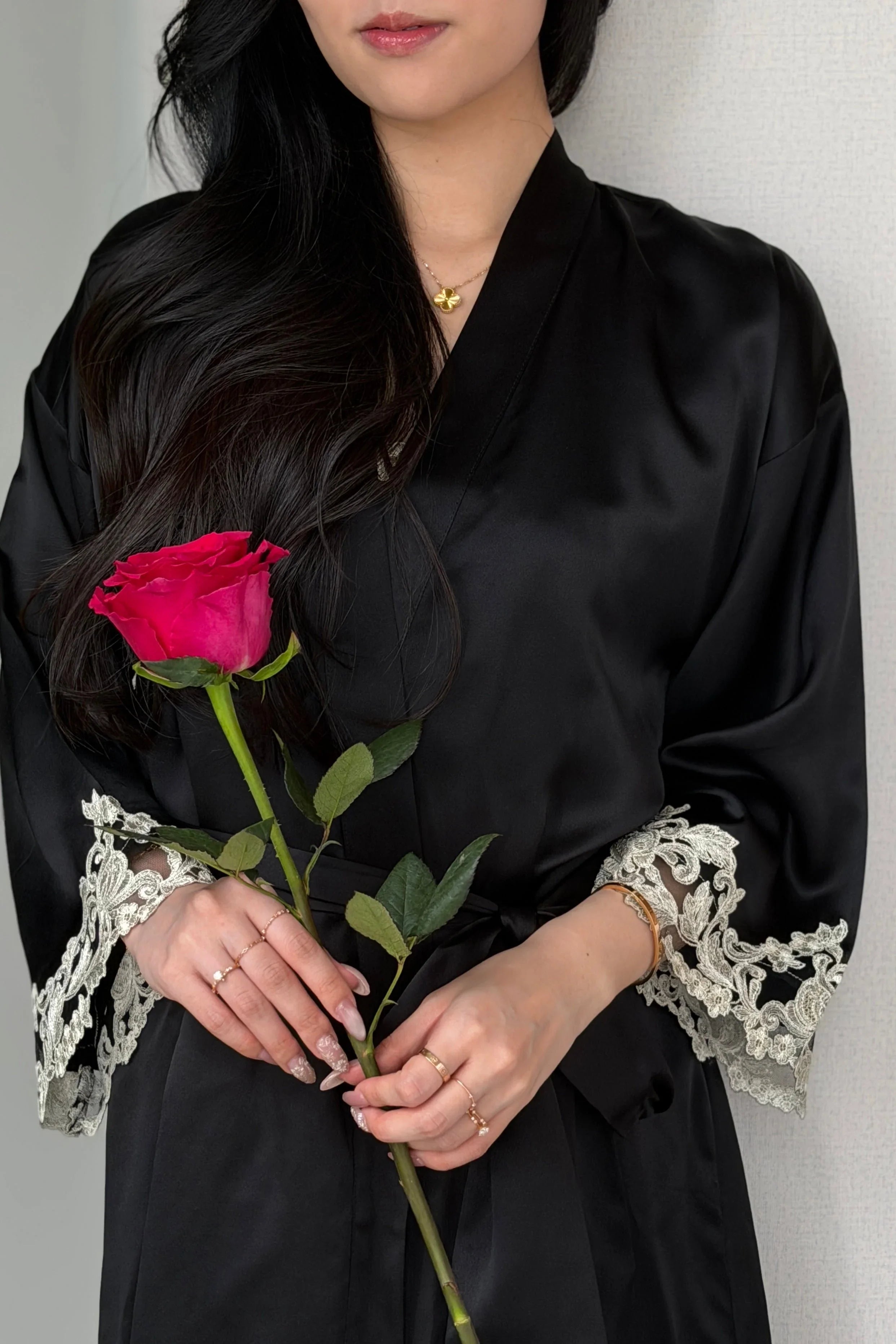 BELLS & BIRDS | Florentine Mulberry Silk Robe (Black)