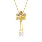RISIS | Ascocenda Sagarik Gold Orchid Short Slider Necklace in Gold & Palladium with Crystal Tailends