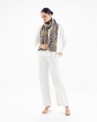 QUEENMARK | AN Patola Ikat Print Beige Blue Stripes
