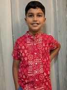 NIMBU | Ember Red Kids Mandarin Cotton Shirt