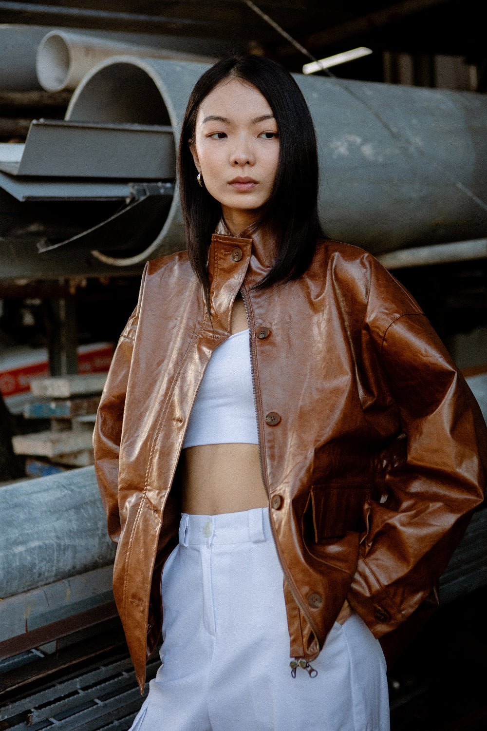 SAERO COLLECTIVE | Ryu Oversized Lacquer Jacket | Pecan Brown