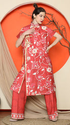 KANZI COLLECTION | Red Oriental Floral Cheongsam Pant Set